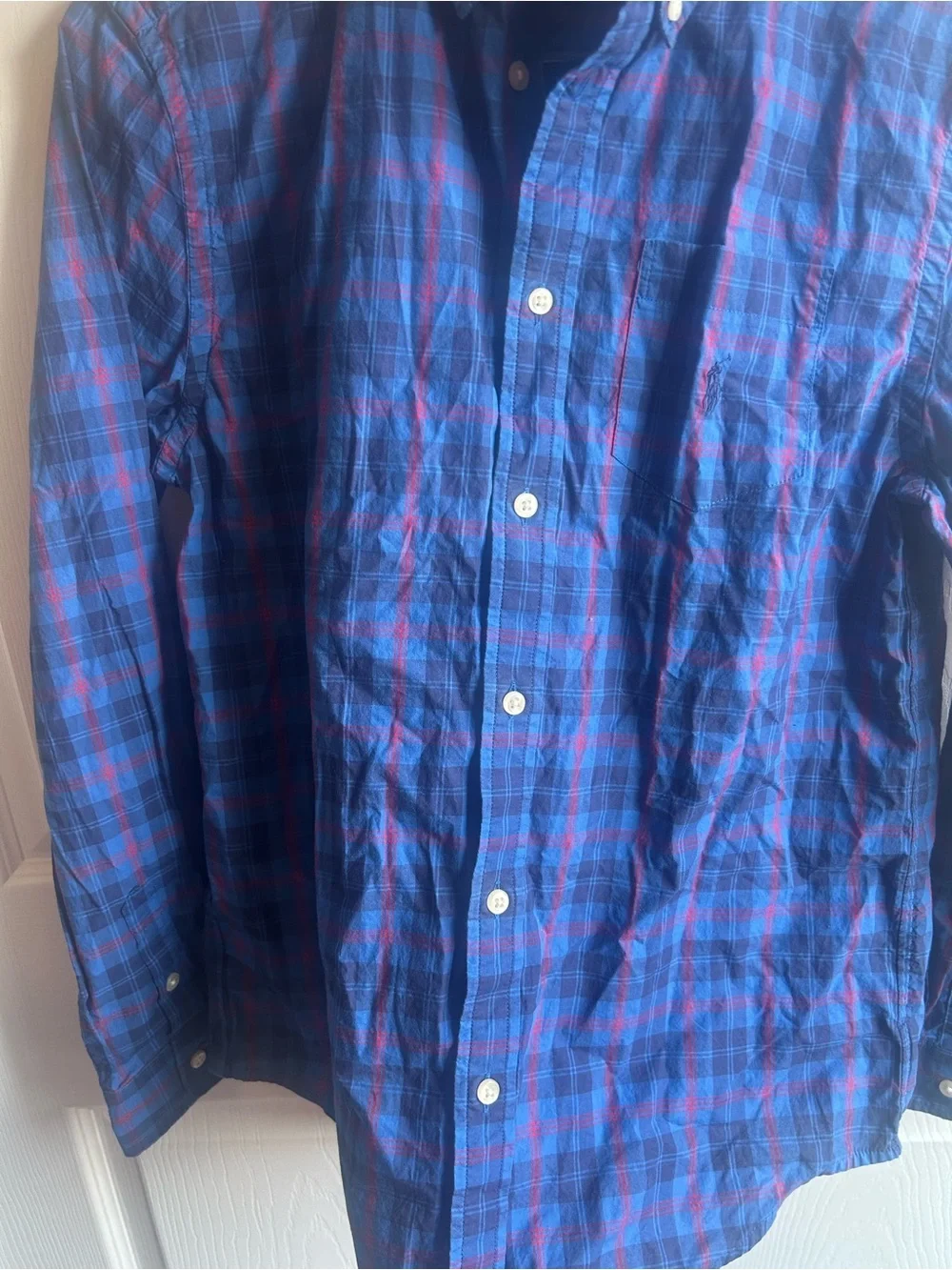 Ralph Lauren Boys XL (18-20) Blue & Red Plaid Long Sleeve Button-Down Shirt